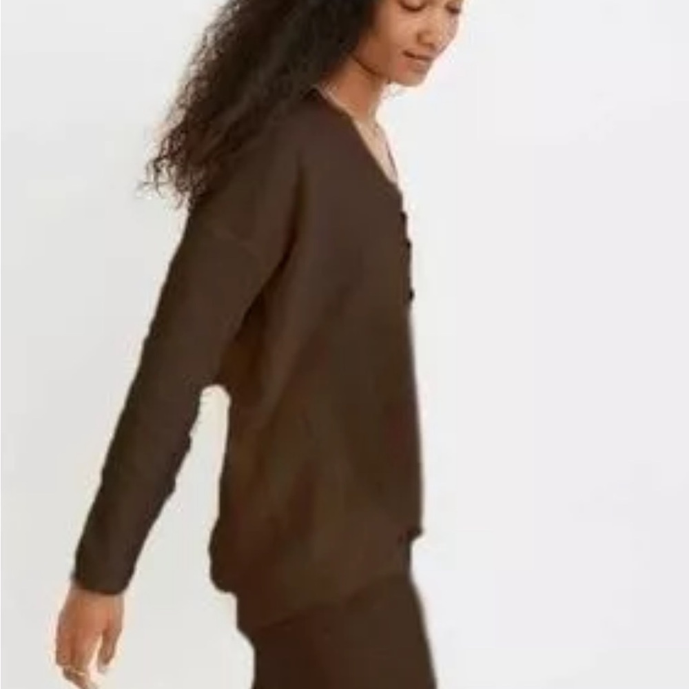 NWT Madewell Asherton Waffle Henley Sweater Brown XS Wool Alpaca Blend